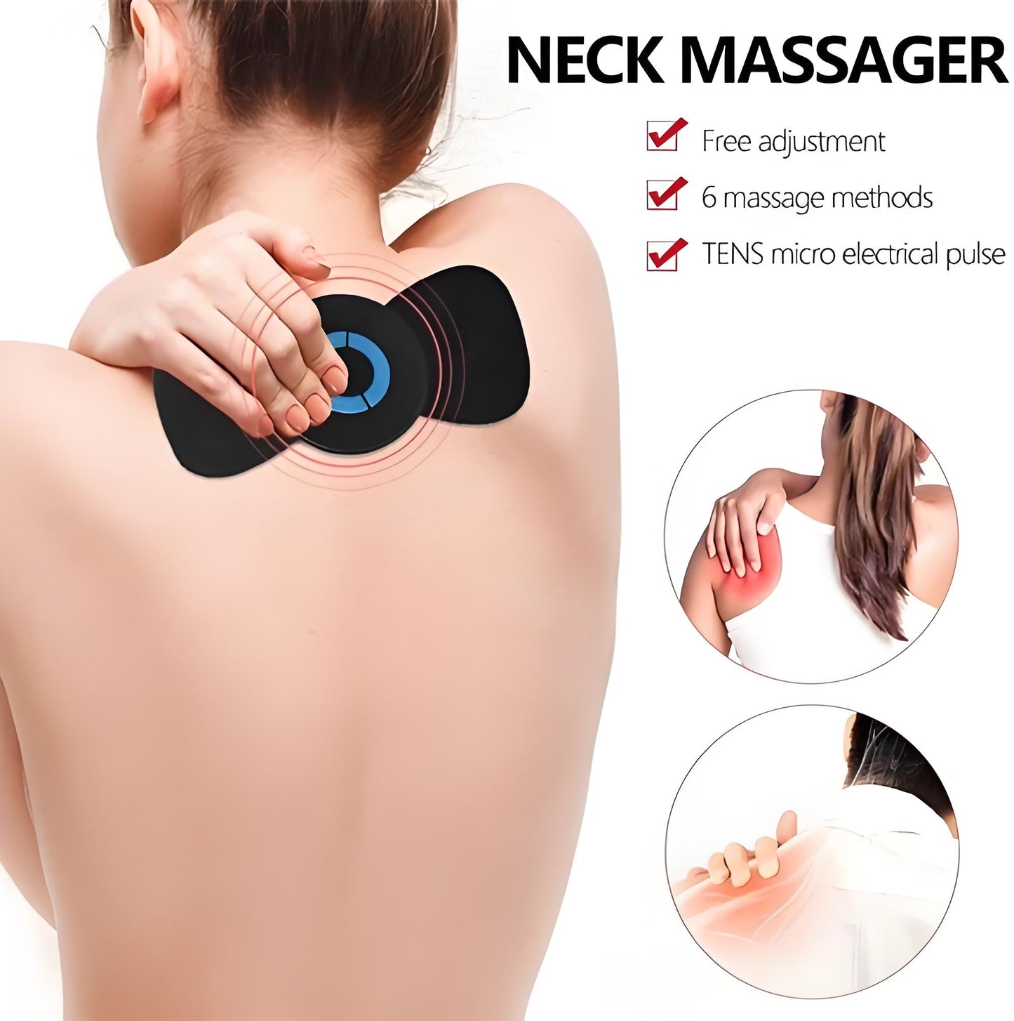 TENS + EMS Microcurrent Massager – 6 Modes, 2 Pads, Rechargeable Full-Body Pain Relief Device